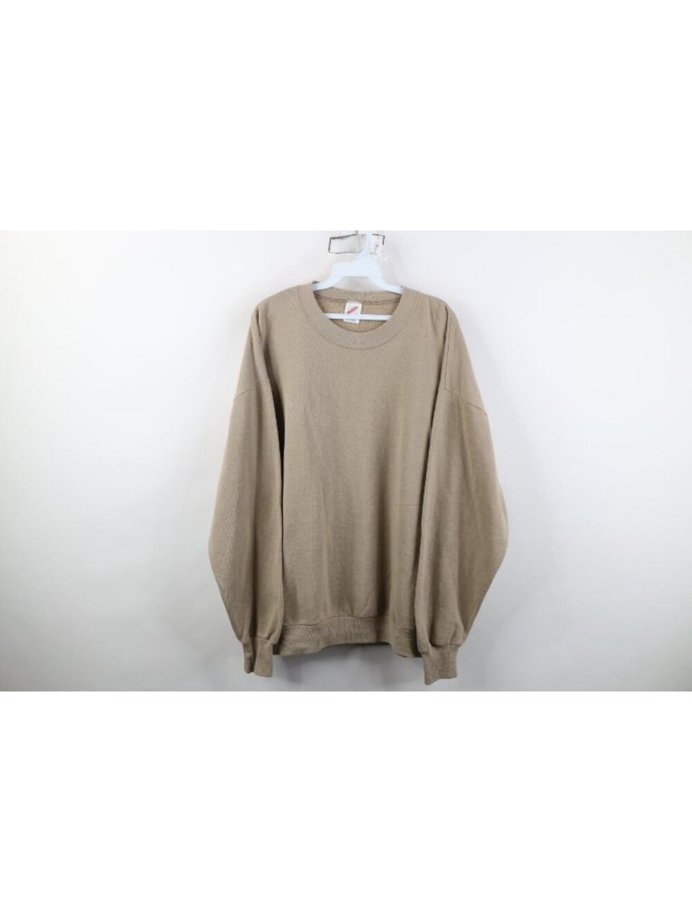 Vintage 90s Streetwear Mens XL Faded Blank Crewneck Sweatshirt Beige Khaki USA